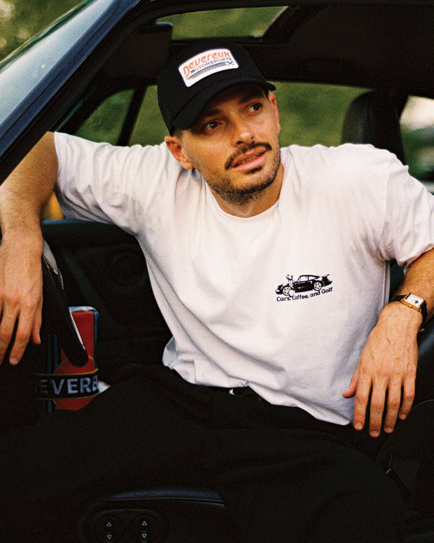 Cars, Coffee and Golf Tee - White