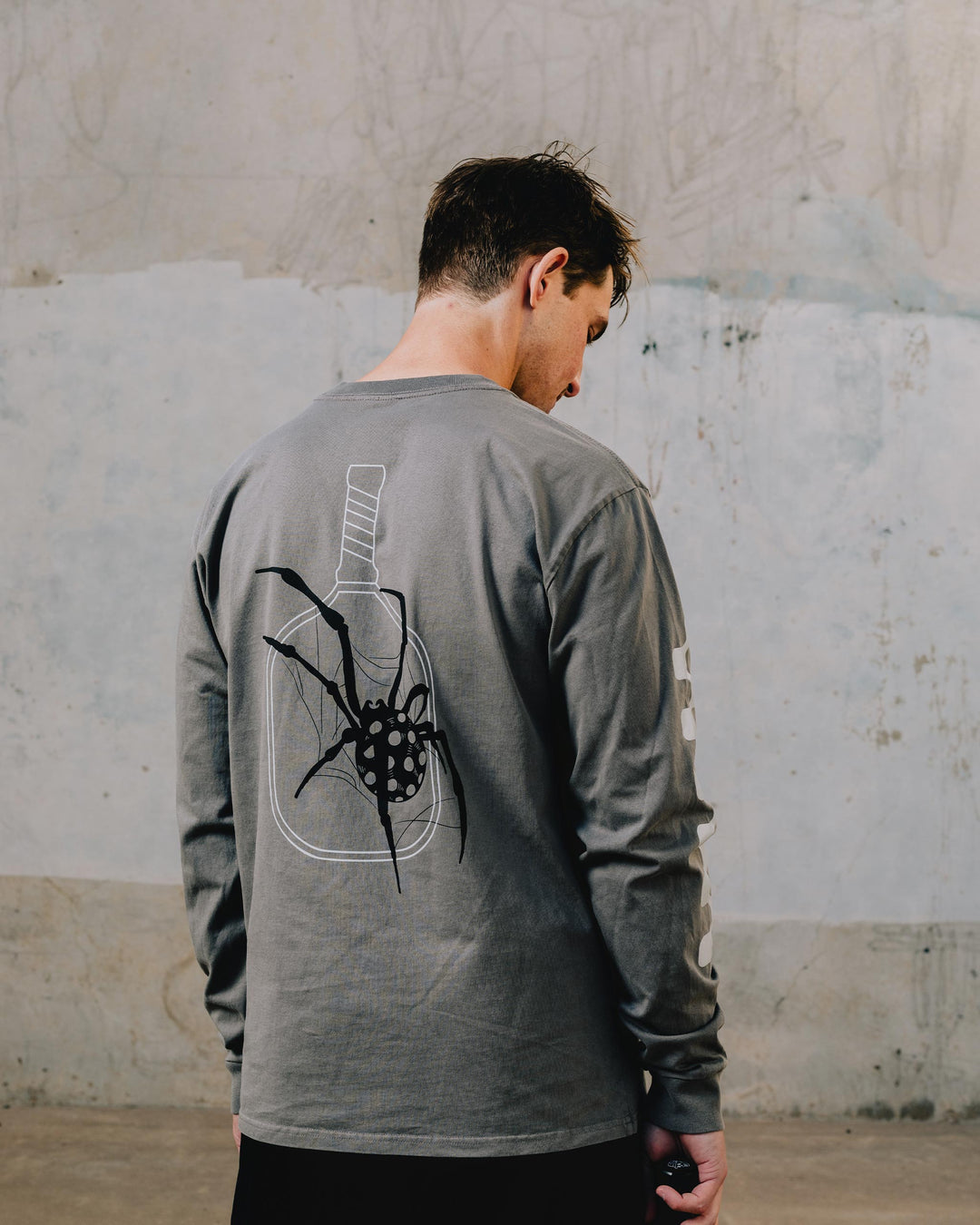Long Sleeve Pickleball T-Shirt - Faded Grey Spider - Devereux
