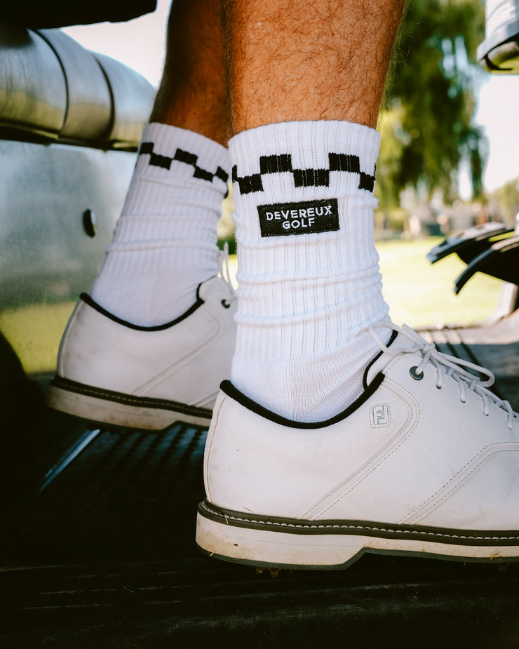 Checked Crew Sock - White