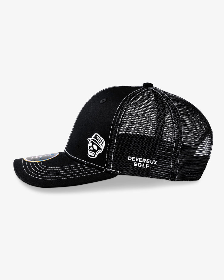 Skull Trucker Top Stitch Hat - Black