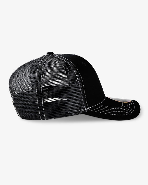 Skull Trucker Top Stitch Hat - Black