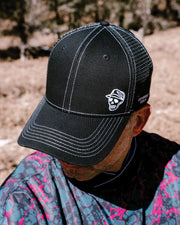 Skull Trucker Top Stitch Hat - Black