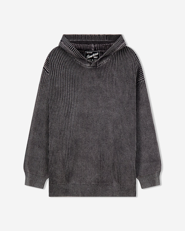 Gray ribbed sweater on a light gray background