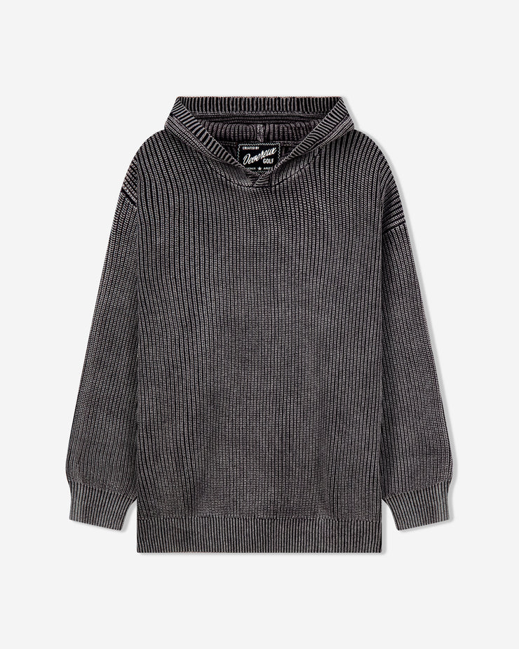 Gray ribbed sweater on a light gray background