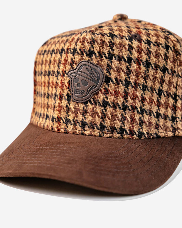 Houndstooth Skull Caddie Hat - Brown