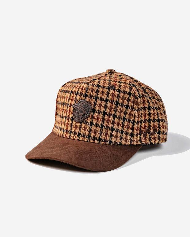 Houndstooth Skull Caddie Hat - Brown