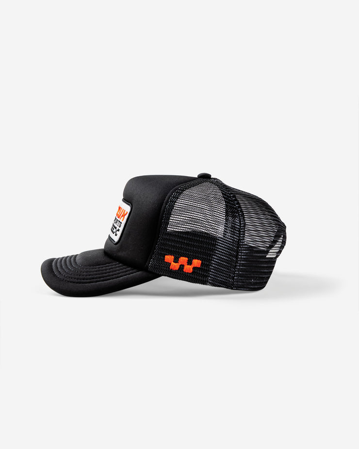 side view of black golf cap