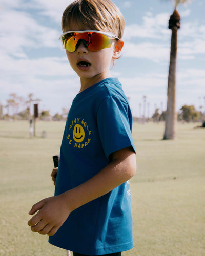 Kids Play Golf Be Happy Tee - Royal Blue