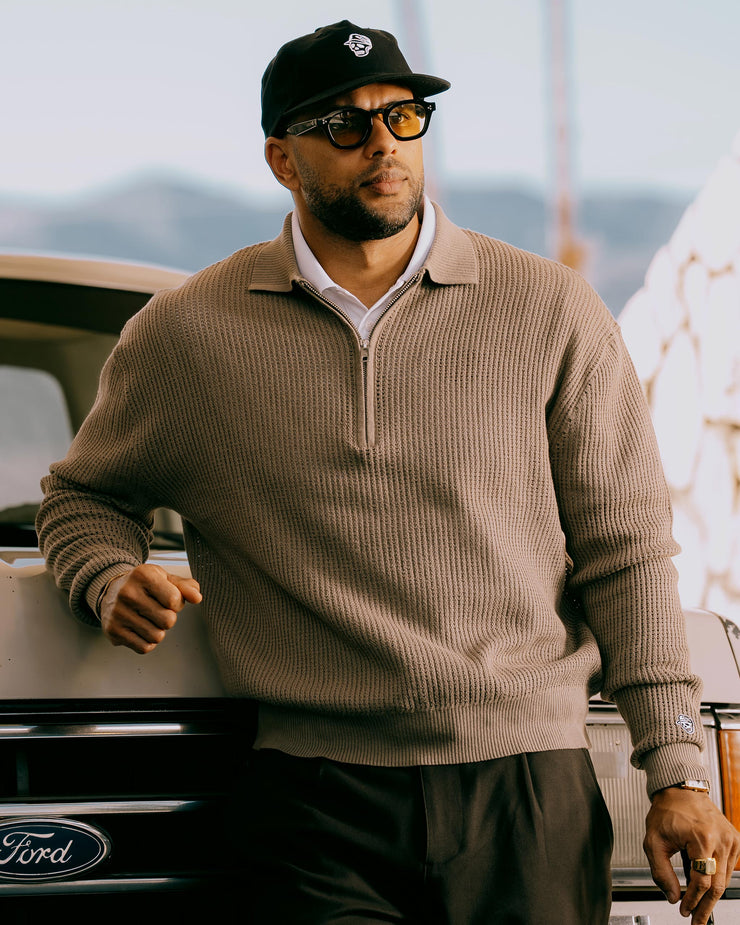 Loose Knit Quarter Zip Polo - Greige – Devereux