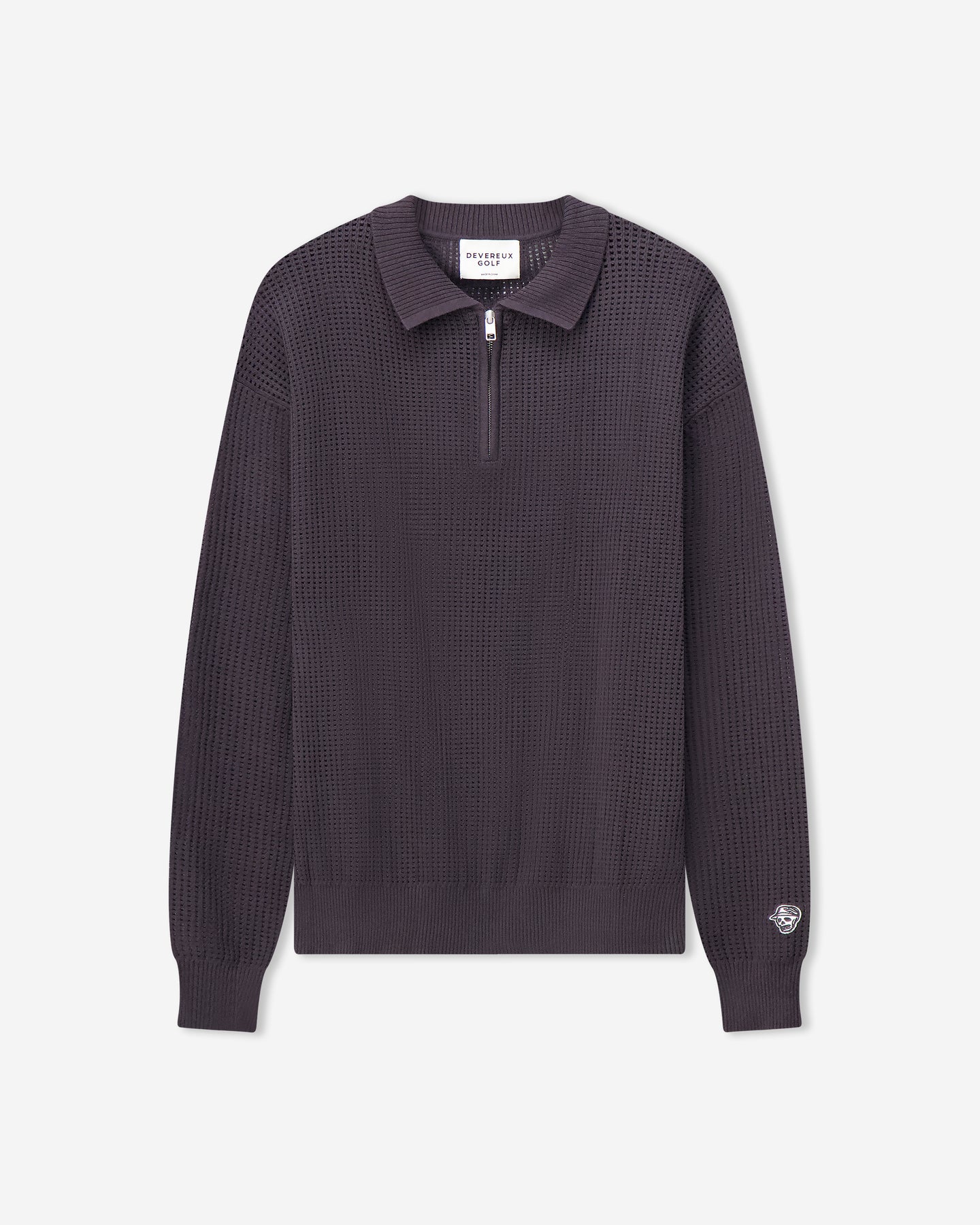 Loose Knit Quarter Zip Polo - Faded Black | Devereux