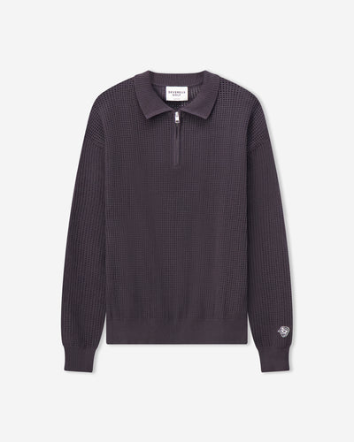 Loose Knit Quarter Zip Polo - Faded Black | Devereux
