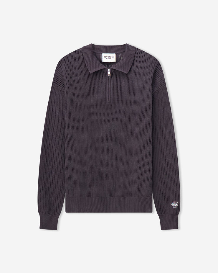 Loose Knit Quarter Zip Polo - Faded Black | Devereux