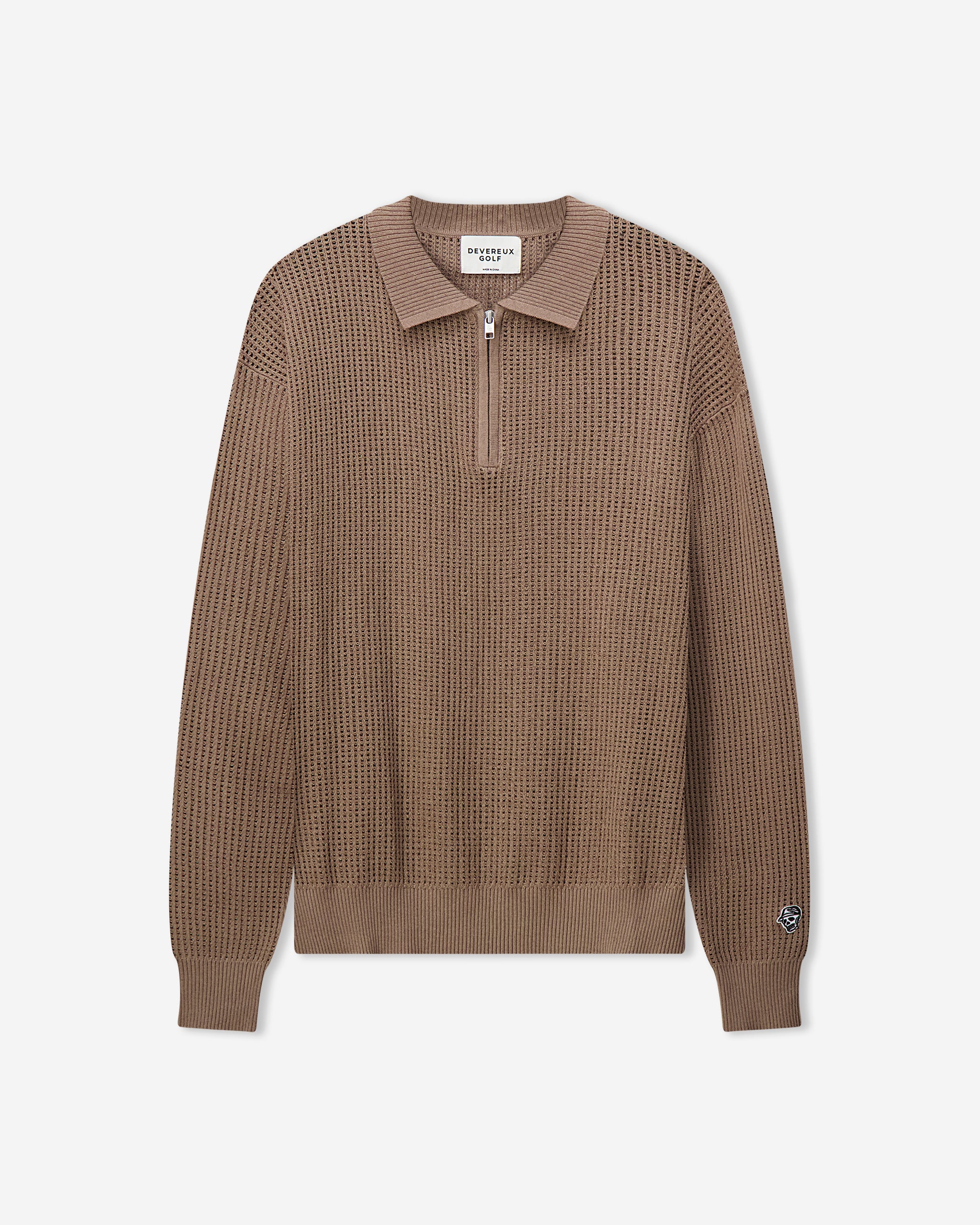 Loose Knit Quarter Zip Polo - Greige – Devereux