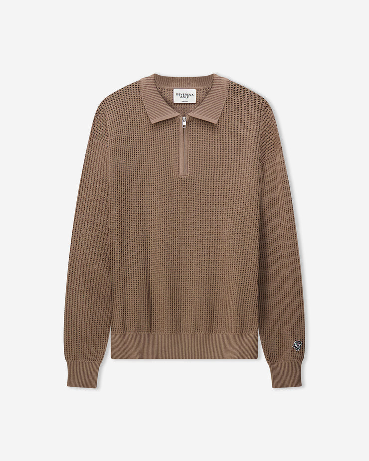 Loose Knit Quarter Zip Polo - Greige – Devereux