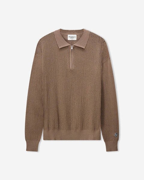 Loose Knit Quarter Zip Polo - Greige | Devereux