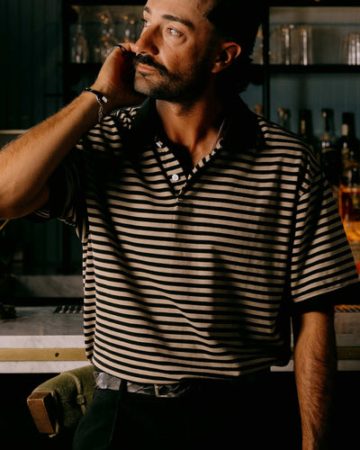 Camelback Polo - Black / Mushroom Stripe