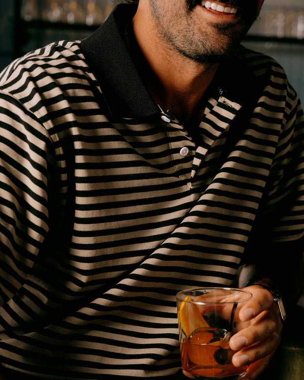 Camelback Polo - Black / Mushroom Stripe