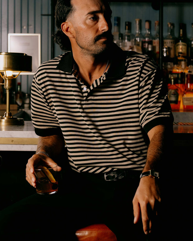 Camelback Polo - Black / Mushroom Stripe