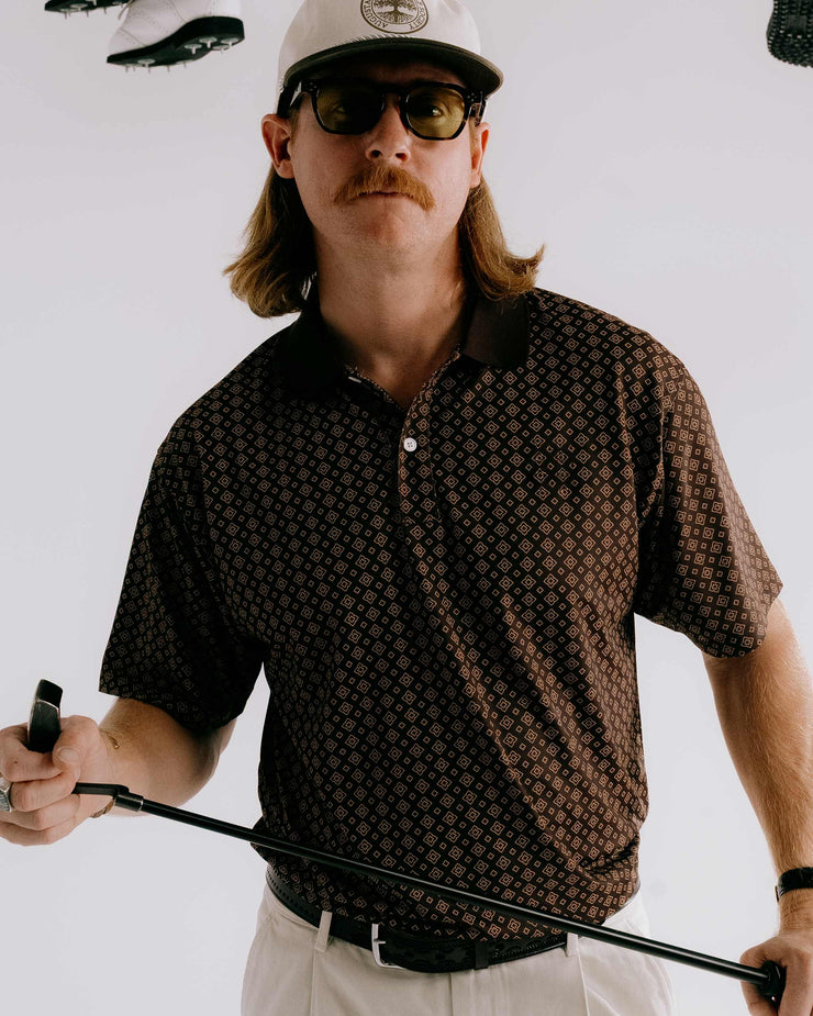 brown golf polo with pattern