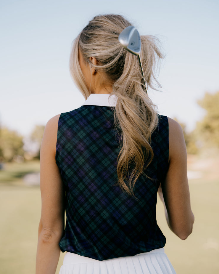 Womens Tartan Polo - Blue/Green