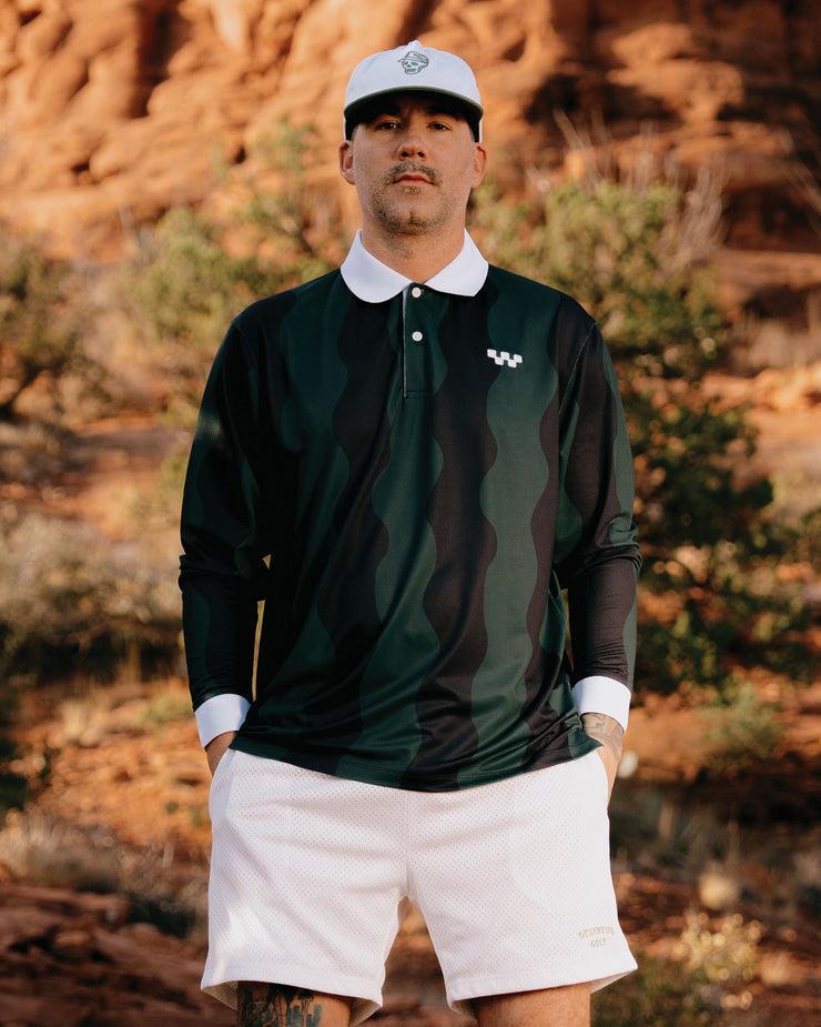 Gorp Golf Long Sleeve Polo - Midnight and Green