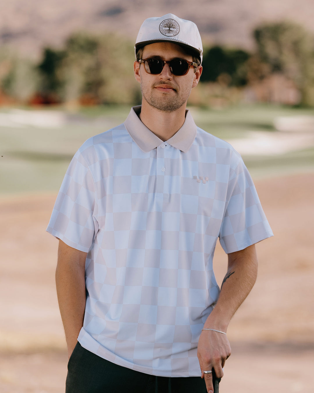 DEVERAUX GOLF ホワイト ゴルフシャツ Checkmate Polo - Khaki / White – Devereux