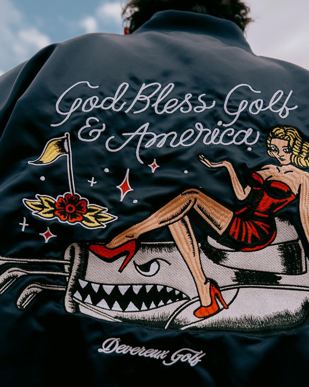 Ameri VINTAGE - Ameri GRAFFITI MILITARY JACKET 美品 God Bless America Bomber Jacket - Navy – Devereux