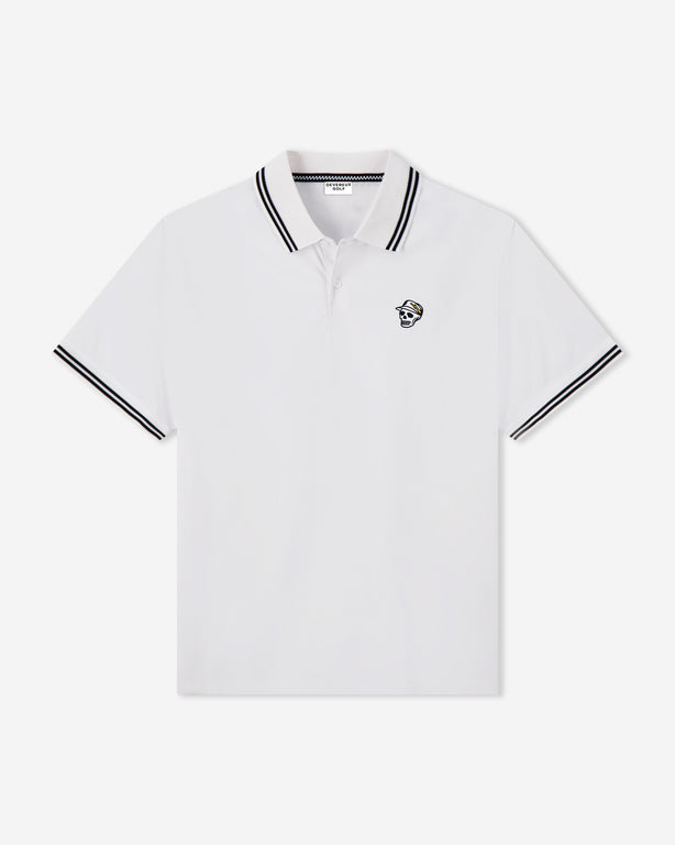 不*火様 TRVO WHITE LUNAR DUST POLO Skull Caddie Tips Polo - White | Devereux