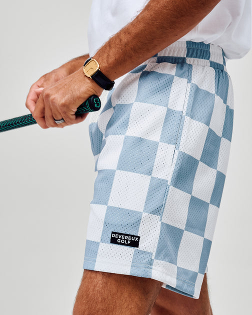 Checker Printed Mesh Short - White / Marine Layer | Devereux