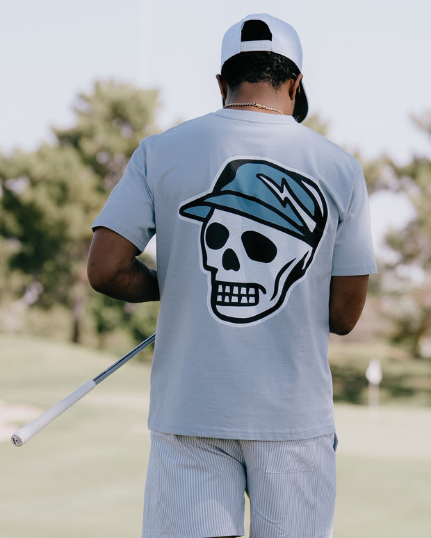 Script Skull Tee - Powder Blue