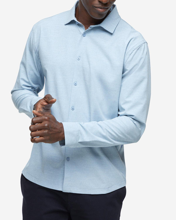 Light blue breathable and stretchy long sleeve classic button down