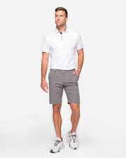 Classic white Devereux golf polo with blue and black inner collar detail