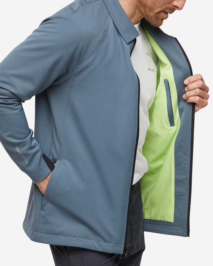 Dark grey full zip collared jacket with neon green lining