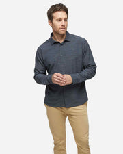 Heather black textured breathable and stretchy long sleeve button down 