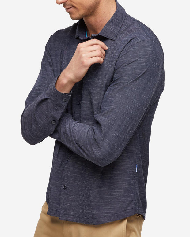 Dark navy blue breathable and stretchy long sleeve button down