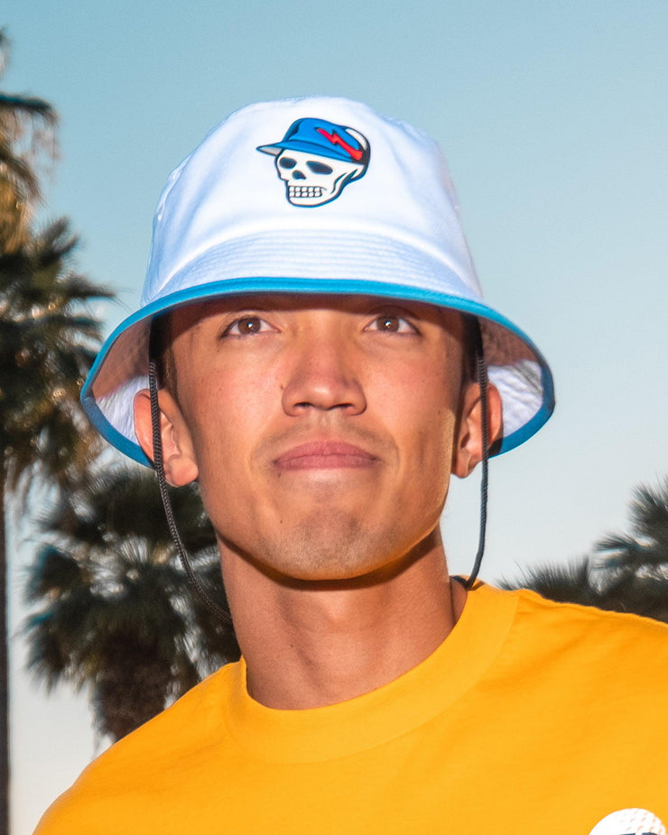 Skull Bucket Hat - White-Headwear-Devereux